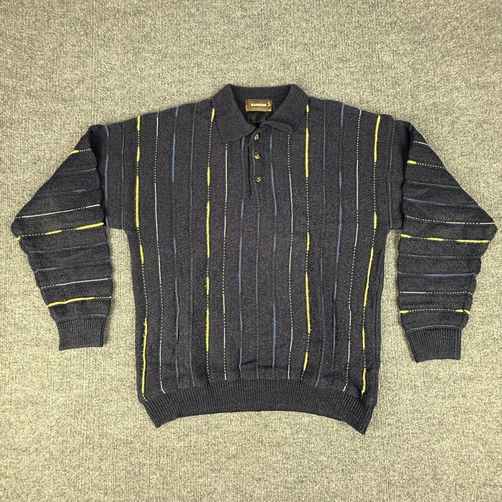 Barrage Sweater Mens Medium Blue Collared Pullover Striped Knit Long Sleeve